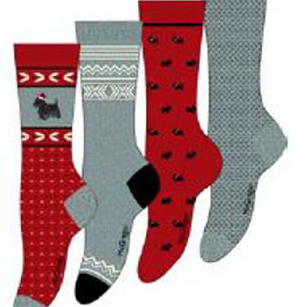 McGregor Womans Xmas Socks  4 pak Red Gray Scottie Rayon Top Q  Sz 6 - 9.5 New‎